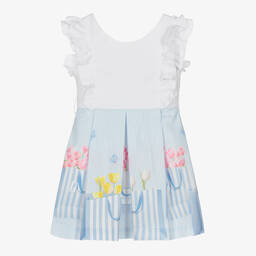 Lapin House-Бело-голубое платье в полоску с цветами | Childrensalon Outlet