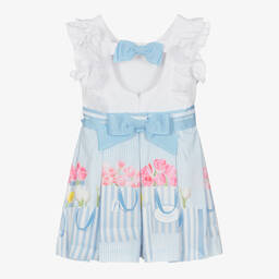 Lapin House-Бело-голубое платье в полоску с цветами | Childrensalon Outlet