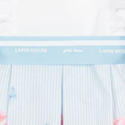 Lapin House-Бело-голубое платье в полоску с цветами | Childrensalon Outlet