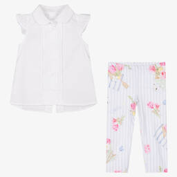 Lapin House-Белая блузка и легинсы в голубую полоску | Childrensalon Outlet