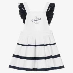 Lapin House-Girls White & Blue Striped Pinafore Dress | Childrensalon Outlet