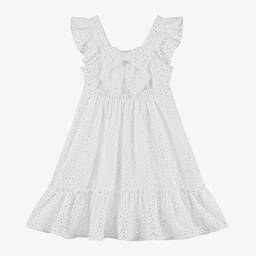 Lapin House-Girls White Broderie Cotton Dress | Childrensalon Outlet