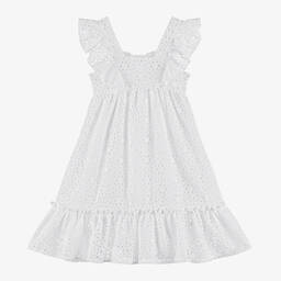 Lapin House-Girls White Broderie Cotton Dress | Childrensalon Outlet