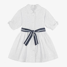 Lapin House-Girls White Broderie Cotton Shirt Dress | Childrensalon Outlet