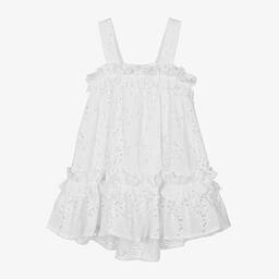 Lapin House-Girls White Cotton Broderie Anglaise Dress | Childrensalon Outlet