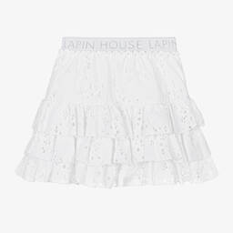 Lapin House-Girls White Cotton Broderie Anglaise Skirt | Childrensalon Outlet