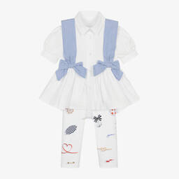 Lapin House-Girls White Cotton Nautical Leggings Set | Childrensalon Outlet