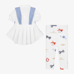 Lapin House-Girls White Cotton Nautical Leggings Set | Childrensalon Outlet