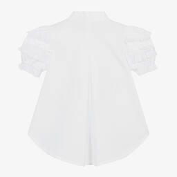 Lapin House-بلوز بأكمام منفوشة قطن بوبلين لون أبيض للبنات | Childrensalon Outlet