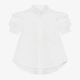 Lapin House-بلوز بأكمام منفوشة قطن بوبلين لون أبيض للبنات | Childrensalon Outlet