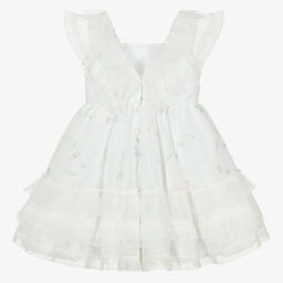 Lapin House-Girls White Floral Tulle Plissé Dress | Childrensalon Outlet