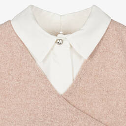 لابين هاوس-طقم فستان بكسرات مزيج قطن لون أبيض وزهري | Childrensalon Outlet