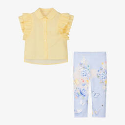 Lapin House-Girls Yellow & Blue Cotton Leggings Set | Childrensalon Outlet