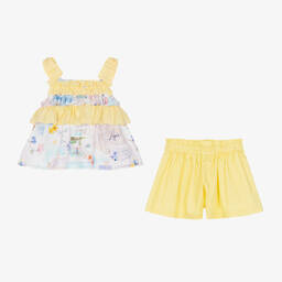 Lapin House-Girls Yellow Cotton Shorts Set | Childrensalon Outlet