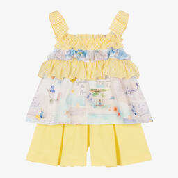 Lapin House-Girls Yellow Cotton Shorts Set | Childrensalon Outlet