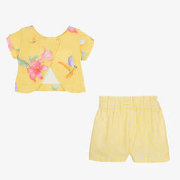 Lapin House-طقم شورت قطن لون أصفر بطبعة ورود للبنات | Childrensalon Outlet