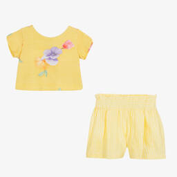 Lapin House-طقم شورت قطن لون أصفر بطبعة ورود للبنات | Childrensalon Outlet