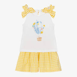 Lapin House-Girls Yellow Gingham Cotton Shorts Set | Childrensalon Outlet