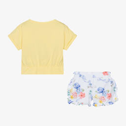 Lapin House-Girls Yellow & White Cotton Shorts Set | Childrensalon Outlet