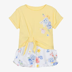 Lapin House-Girls Yellow & White Cotton Shorts Set | Childrensalon Outlet