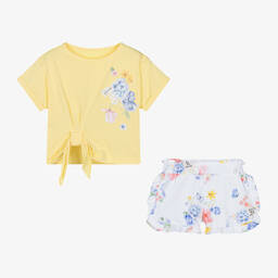 Lapin House-Girls Yellow & White Cotton Shorts Set | Childrensalon Outlet