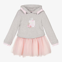 Lapin House-Grey Knit & Pink Tulle Dress | Childrensalon Outlet