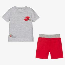 لابين هاوس-طقم شورت قطن جيرسي لون رمادي وأحمر للمواليد | Childrensalon Outlet