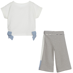 لابين هاوس-بنطلون كولوت وتيشيرت مزيج قطن لون عاجي وأزرق | Childrensalon Outlet