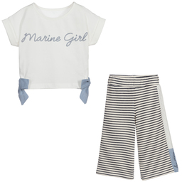 لابين هاوس-بنطلون كولوت وتيشيرت مزيج قطن لون عاجي وأزرق | Childrensalon Outlet