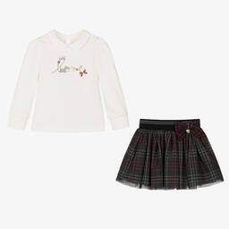 Lapin House-Ivory & Green Tartan Skirt Set | Childrensalon Outlet