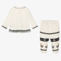 Lapin House-Ivory Velour 2 Piece Babygrow | Childrensalon Outlet