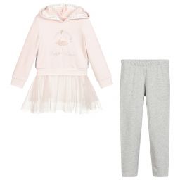 Lapin House-طقم ليغنغز وتوب قطيفة وتول لون زهري ورمادي | Childrensalon Outlet