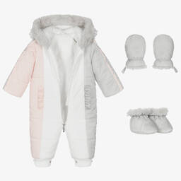 Lapin House-Розово-бело-серый зимний комбинезон | Childrensalon Outlet