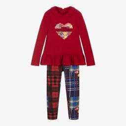 Lapin House-Красно-синий комплект с легинсами в клетку | Childrensalon Outlet