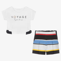 Lapin House-White & Blue Cotton Nautical Shorts Set | Childrensalon Outlet