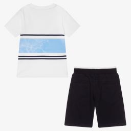 Lapin House-White & Blue Cotton Shorts Set | Childrensalon Outlet