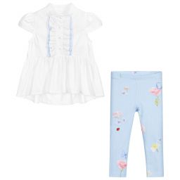 Lapin House-Белый топ с голубыми легинсами | Childrensalon Outlet