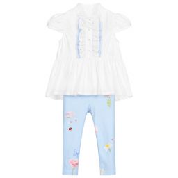 Lapin House-Белый топ с голубыми легинсами | Childrensalon Outlet