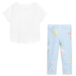 Lapin House-طقم ليغنغز وتوب قطن جيرسي لون أبيض وأزرق للبنات | Childrensalon Outlet