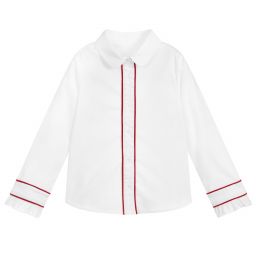 Lapin House-White Cotton & Velvet Shirt | Childrensalon Outlet