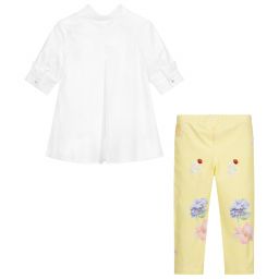 Lapin House-طقم ليغنغز وبلوز قطن لون أبيض وأصفر | Childrensalon Outlet