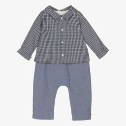 Laranjinha-Baby Boys Blue Cotton Romper | Childrensalon Outlet