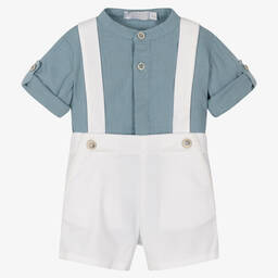Laranjinha-Baby Boys Blue Shirt & White Shorts Set | Childrensalon Outlet