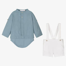 Laranjinha-Baby Boys Blue Shirt & White Shorts Set | Childrensalon Outlet