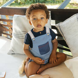 Laranjinha-طقم دانغري قطن مقلم لون أزرق وأبيض للمواليد | Childrensalon Outlet