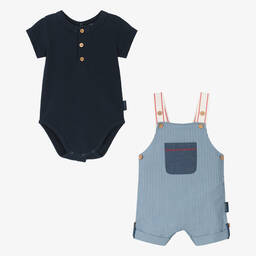 Laranjinha-طقم دانغري قطن مقلم لون أزرق وأبيض للمواليد | Childrensalon Outlet