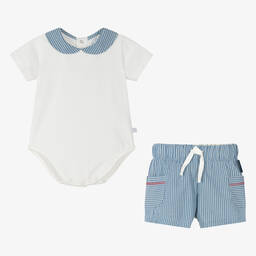 Laranjinha-Baby Boys Blue Striped Shorts Set | Childrensalon Outlet