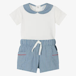 Laranjinha-Baby Boys Blue Striped Shorts Set | Childrensalon Outlet