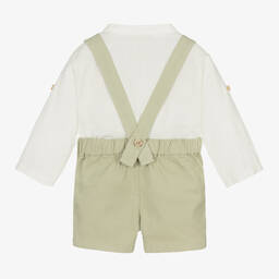 لارانجينا-طقم شورت قطن وكتان لون أخضر وعاجي للمواليد | Childrensalon Outlet