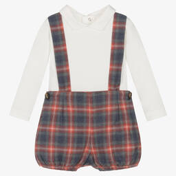 Chic by Laranjinha-Baby Boys Ivory & Red Checked Shorts Set | Childrensalon Outlet